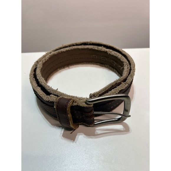 BKE Buckle Brown Leather Belt Canvas Trim Frayed Edge Western Style 36 inch - Picture 1 of 4